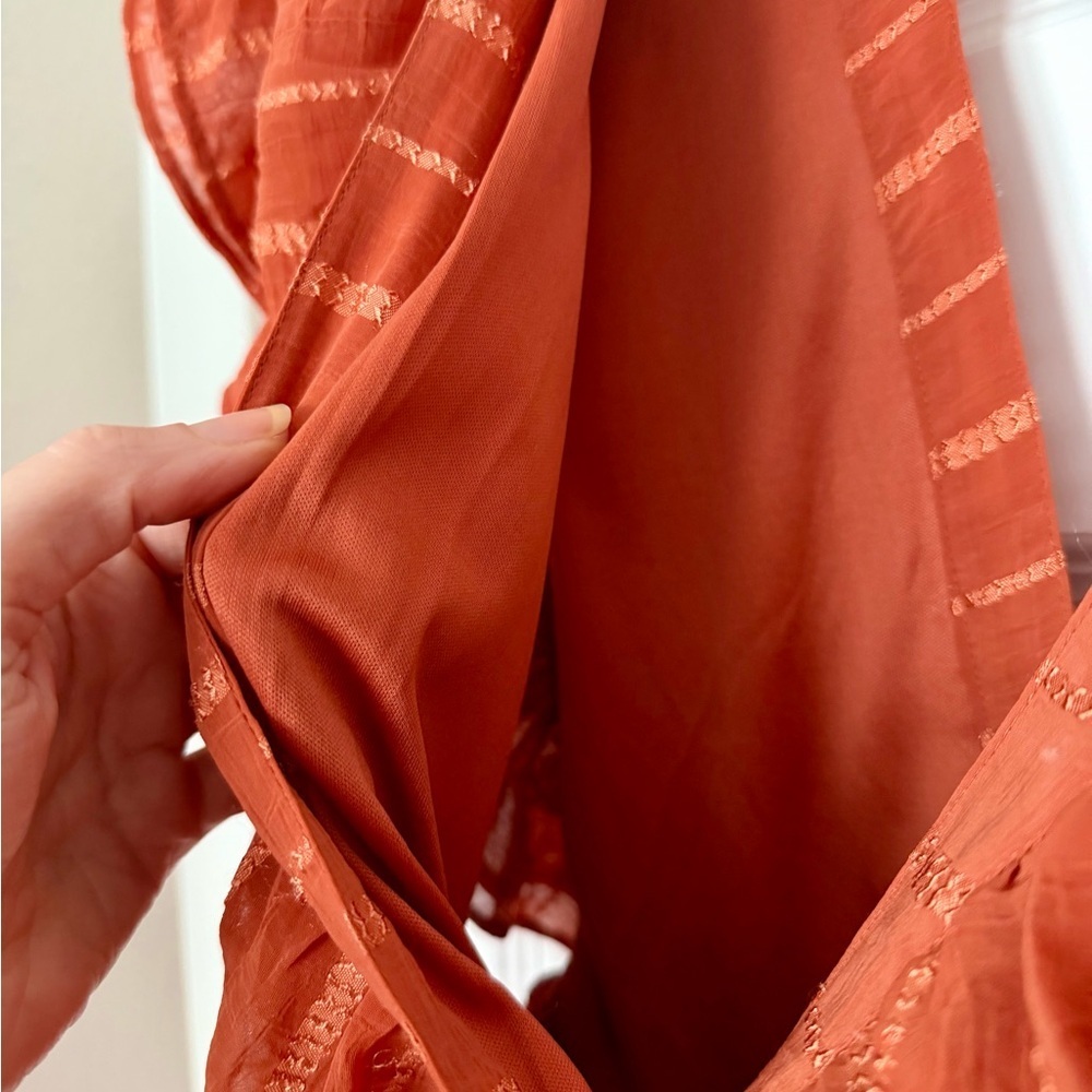 FAVLUX Terracotta Rust Textured Ribboned Ruffle Dress Size L - Picture 6 of 8